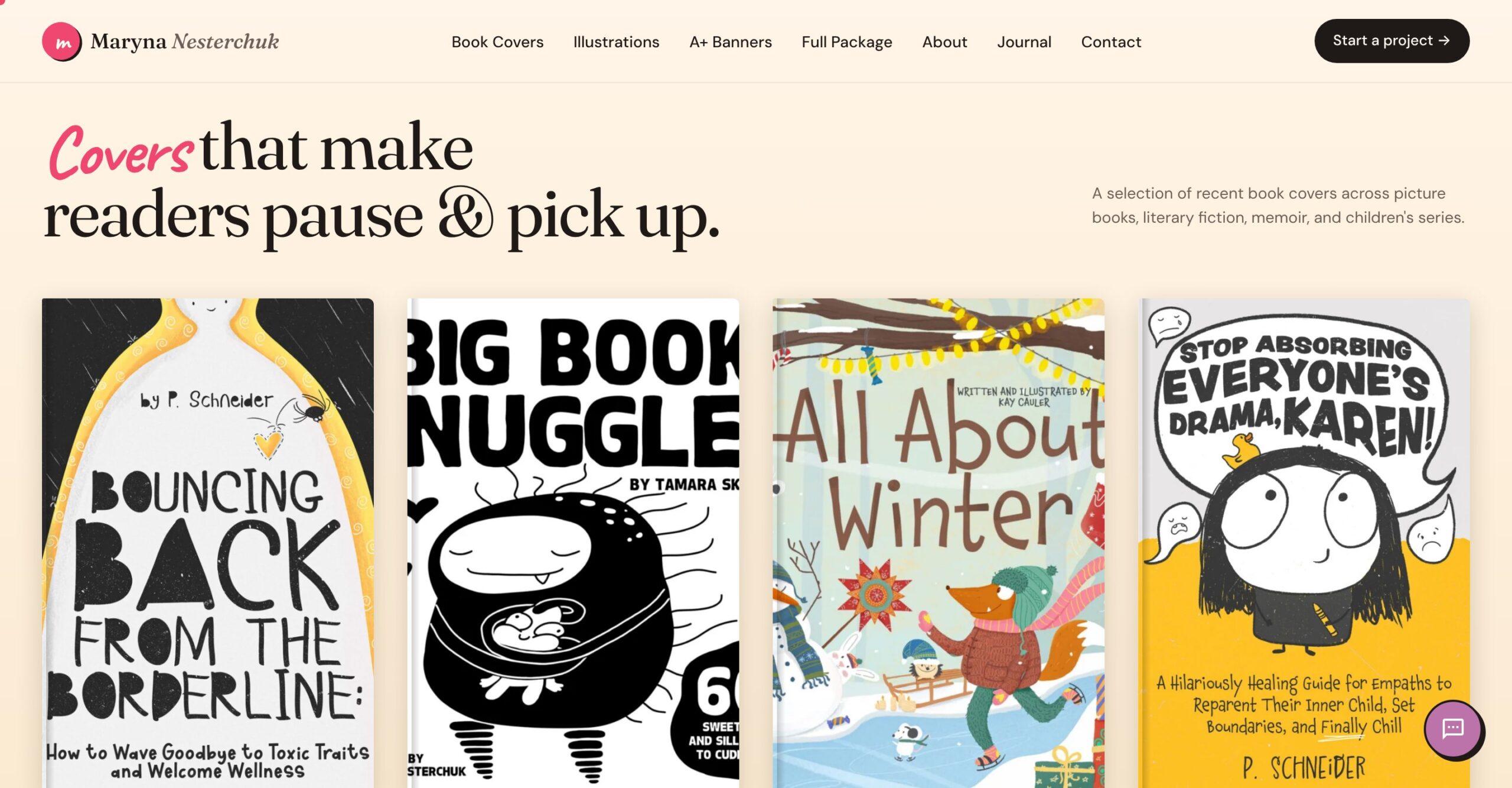 Book covers portfolio grid on marynesterchuk.com