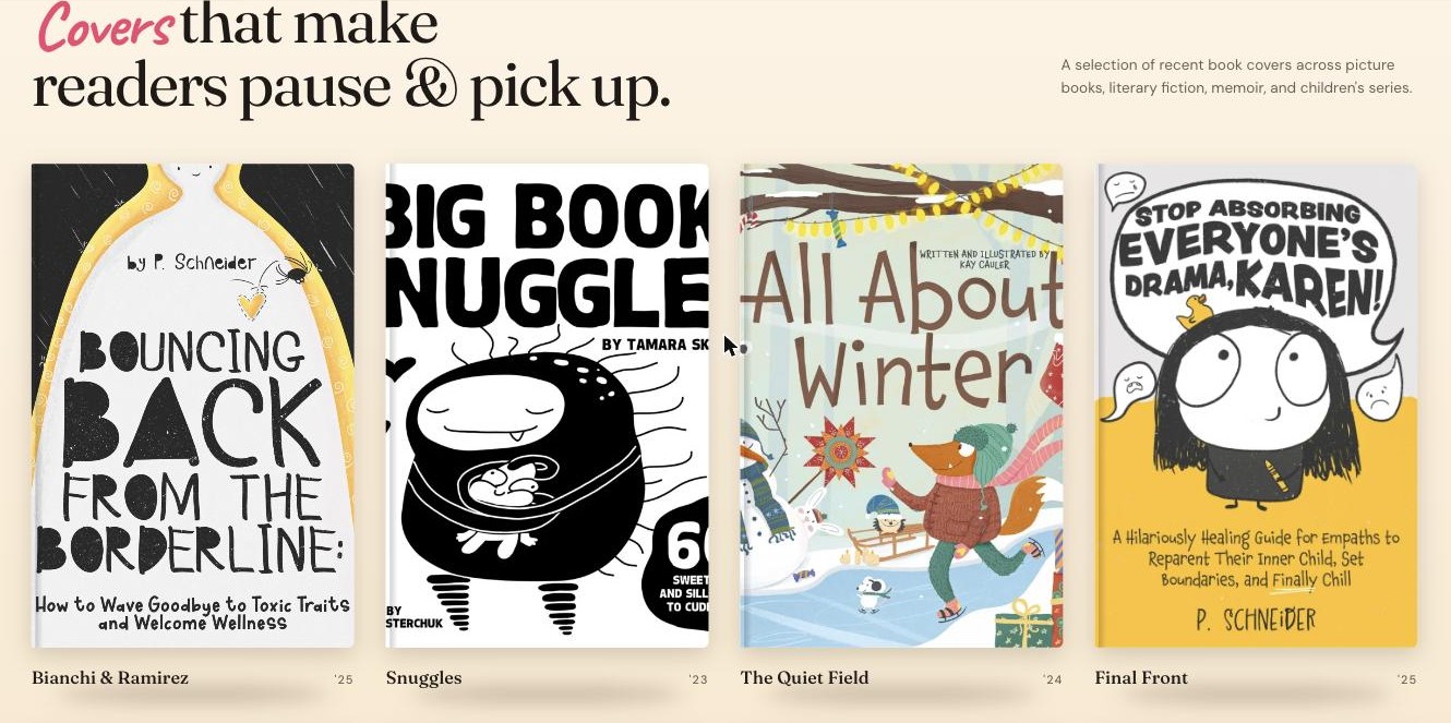 Book covers portfolio grid on marynesterchuk.com